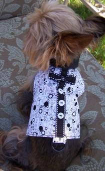 wedding photo - Dog Harness Vest Bubbles in Black and white with bow tie Size X-Small for toy dogs