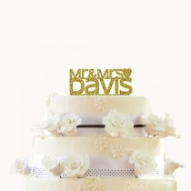 wedding photo - Personalized Glitter Wedding Cake Topper - Monogram Initials Cake Topper - Gold Silver - Custom Last Name Wedding Cake Topper - Peachwik PT6