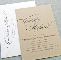 wedding photo - NEW Caitlin Script Recycled Kraft Wedding Invitation Sample - Rustic Recycled Wedding Invitation