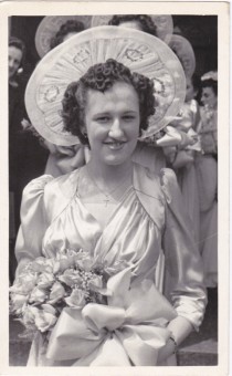 wedding photo - Always the Bridesmaid- Woman in Satin Dress- Rose Bouquet- Chicago, Illinois- Wedding Candid- 1940s Vintage Photograph- Snapshot