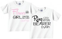 wedding photo - Flower Girl and Ring Bearer Shirts with Dates and Ring Motif Tees