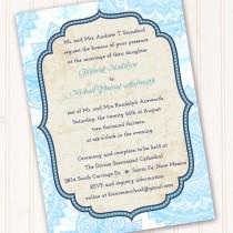 wedding photo - blue Moroccan invitation, Moroccan party invitation, Indian invitation, IN213