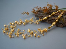 wedding photo - Gold Yellow glass pearl wedding airy crocheted necklace. Wedding. Multistrand Necklace. Beadwork. Beaded Jewelry