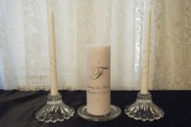 wedding photo - Wedding Unity Candle Set with Monogram and Crystals and Pearls