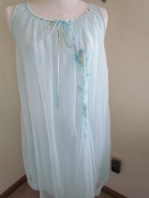 wedding photo - Babydoll Nightgown Blue Nightgowns Miss Elaine Women's Large 1960s Nightgown Lingerie Sleeveless Embroidered Nylon