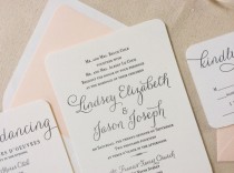 wedding photo - The Verbena  Suite - Modern Letterpress Wedding Invitation Suite, Black, Blush, Pink, Liner, Calligraphy, Script, Swirls, Simple, Classic