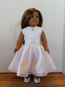 wedding photo - Communion, Confirmation, wedding, special occasion dress and veil fits American girl 18 inch doll clothes