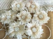 wedding photo -  7 shabby chic ivory and honey color lace handmade flowers