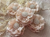 wedding photo -  5 shabby chic cotton lace handmade flowers