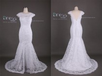 wedding photo - White Cap Sleeve Lace Mermaid Wedding Dress/Lace Fishtail Wedding Gown/Lace Wedding Dress with Sleeve/Beach Wedding Dress Mermaid DH319