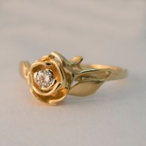 wedding photo - Rose Engagement Ring No.3 - 14K Gold and Diamond engagement ring, engagement ring, leaf ring, flower ring, antique, art nouveau, vintage