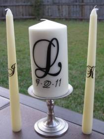 wedding photo - Monogrammed Unity Candle - Wedding Pillar and Tapers