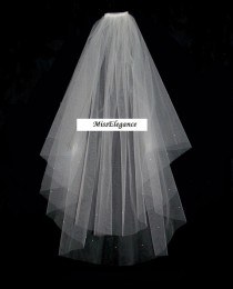 wedding photo - Wedding Veil,bridal veil, 2 tier Fingertip length 25"35" ,Communion Veil,Hennight veil. Cut Edge with detachable comb & Loops.