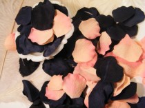wedding photo - 200 Rose Petals - Artifical Petals - Coral Peach and Navy Wedding Decoration - Romantic - Flower Girl Basket Petals - Table Scatter