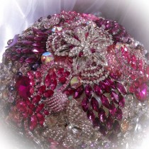 wedding photo - Pink Purple Wedding Brooch Bouquet. Deposit On Made To Order Crystal Bling Diamond Bridal Broach Bouquet. Jeweled Broach Bouquet