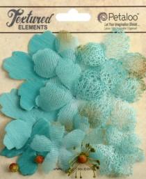 wedding photo - NEW: Petaloo Textured Col "Teal " Mixed Textured Layers. Vintage Style Rustic Fiber Mesh Fabric flowers (12pcs). Wedding / Decorations