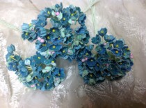 wedding photo - 1 BOUQUET  VINTAGE Millinery Flowers Forget Me Nots Teal (Aqua Marine) Pink Composition Buds  for Weddings - Mothers Day & Easter