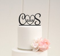 wedding photo - Initials and Heart Wedding Cake Topper with Wedding Date