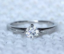 wedding photo - Titanium and Natural white sapphire solitaire ring - engagement ring - wedding ring