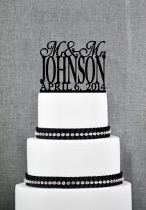 wedding photo - Traditional Last Name Wedding Cake Toppers with Date, Personalized Wedding Cake Topper, Custom Mr and Mrs Wedding Cake Toppers - S004