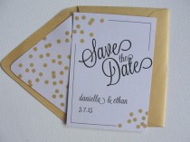 wedding photo - Save the Date Cards / Shimmer Confetti  / Lined Envelopes / Custom Bachelorette Birthday Party Invitation / Black Gold White Bronze