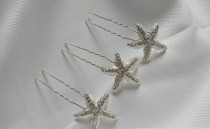 wedding photo - FREE SHIPPING Bridal Starfish Hair Pin Wedding Starfish Hair Jewelry Starfish Hair Accessory Hairpins Set of 3