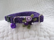 wedding photo - Purple Cat Collar with bell   Wedding Cat  Breakaway Collar Custom Made