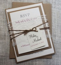 wedding photo - Rustic Wedding Invitation. Lace Wedding Invitation. Shabby Chic Wedding Invitation. Wedding Stationary. Custom Stationary