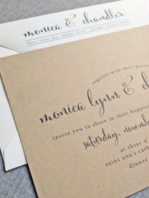 wedding photo - Monica Calligraphy Script Recycled Kraft Wedding Invitation Sample