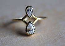 wedding photo - Pear Diamond Engagement Ring, Pear Cut Engagement Ring, 18k gold