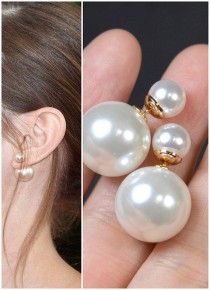 wedding photo - Dior Double Pearl Earring,gold,Mise en Pearl Earrings,snow flake cz diamond,stud earrings,pearl bridesmaid earrings,Christmas Gifts GOLD