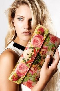wedding photo - Leather Clutch Bag / Wedding clutch / Shoulder Bag / Evening Bag - Decoupage Roses