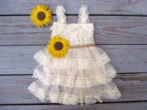 wedding photo - Sunflower Flower Girl Dress-Sunflower Wedding-Sunflower Dress-Country Flower Girl Dress-Rustic Flower Dress-Sunflower Headband-Sunflower