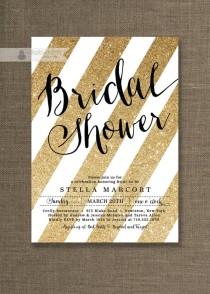 wedding photo -  Black & Gold Bridal Shower Invitation Glitter Stripes Metallic Sparkly Glam Modern FREE PRIORITY SHIPPING or DiY Printable - Stella Style