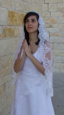 wedding photo - Wedding Lace Veil with exclusive  Beaded Lace on the edge, Communion veil  in White, ivory, or Champagne