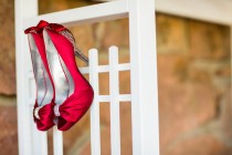 wedding photo - Custom Wedding Shoes -- Red Platform Wedding Shoes with Silver Rhinestone Covered Heels, Matching Bow on Heel and Silver Glitter Sole