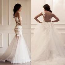 wedding photo -  Mermaid Wedding Dresses Sheer Bodice Bateau Neckline Appliques Bride Gowns with Detachable Skirt Sweep Train Maison Yeya 2015 Wedding Gowns Online with $104.82/Piece on Hjklp88's Store 