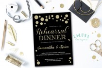 wedding photo - Rehearsal Dinner Invitation, Wedding Rehearsal Dinner Invite, Gold Polka Dots Invitation, DIY Printable Rehearsal Dinner Invite