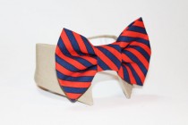 wedding photo - dog bow tie- shirt and bow tie collar-  wedding dog tie- cat tie- pet tie- striped bow tie-red orange and navy