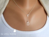 wedding photo - NEW Sterling Silver Raindrop/Teardrop Lariat Necklace - Sterling Silver Jewelry - Gift For - Wedding Jewelry - Gift For - Rain Lariat