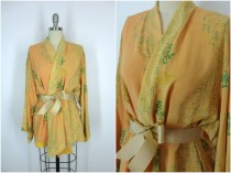 wedding photo - Kimono / Silk Kimono Robe / Kimono Cardigan / Kimono Jacket / Wedding lingerie / Vintage Sari / Art Deco / Downton Abbey / Floral Print