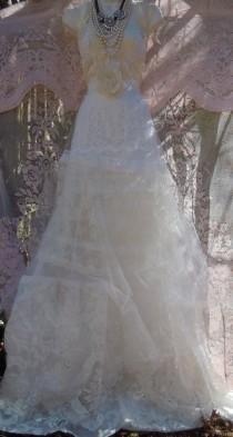 wedding photo - Lace white ivory wedding dress tulle  tiered  vintage  bride outdoor  romantic small by vintage opulence on Etsy