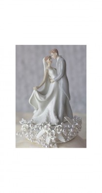 wedding photo - Vintage Rose Pearl First Kiss Wedding Cake Topper