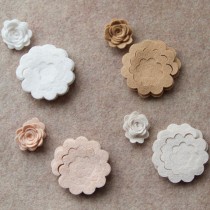 wedding photo - Fresh Linens - 3D Rolled Roses - 24 Die Cut Wool Blend Felt Flowers - Unassembled Rosettes