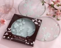 wedding photo - Frosted Glass Cherry Blossoms Coasters