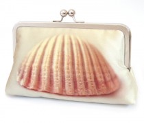 wedding photo - Clutch bag, shell purse, Scottish sea shell, beach wedding, bridesmaid gift, printed silk, CLAM SHELL