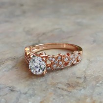 wedding photo - Leaves Diamond Engagement Ring White Gold or Rose Gold Diamond Ring