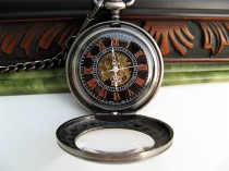 wedding photo - Antique Silver Gunmetal Engravable Pocket Watch, Mechanical 17 Jewel, Pocket Watch Chain - Groom - Groomsmen Gift - Watch - Item MPW45