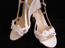 wedding photo - Custom Lace 3.5 inch Wedge Wedding Shoes -  Size 8 - LAST PAIR