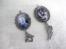 wedding photo - Custom Photo Wedding Bouquet Charm - Bridal Bouquet Picture Charm Angel Wing - In Memory Photo Charm - Memorial Silver Victorian Photo Charm